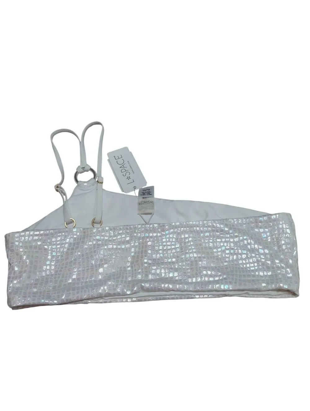 L*Space Indiana One Shoulder Bikini Top in Opalescent Gloss Gator Size XL NWT